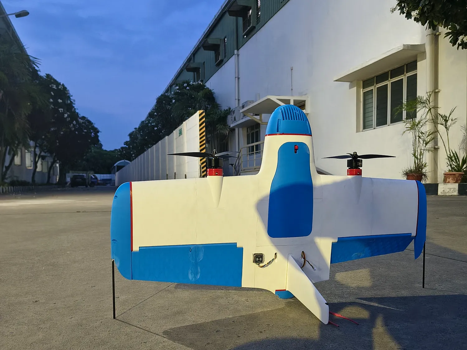 Pre-flight &mdash; Tilt-rotor airframe ready at first light