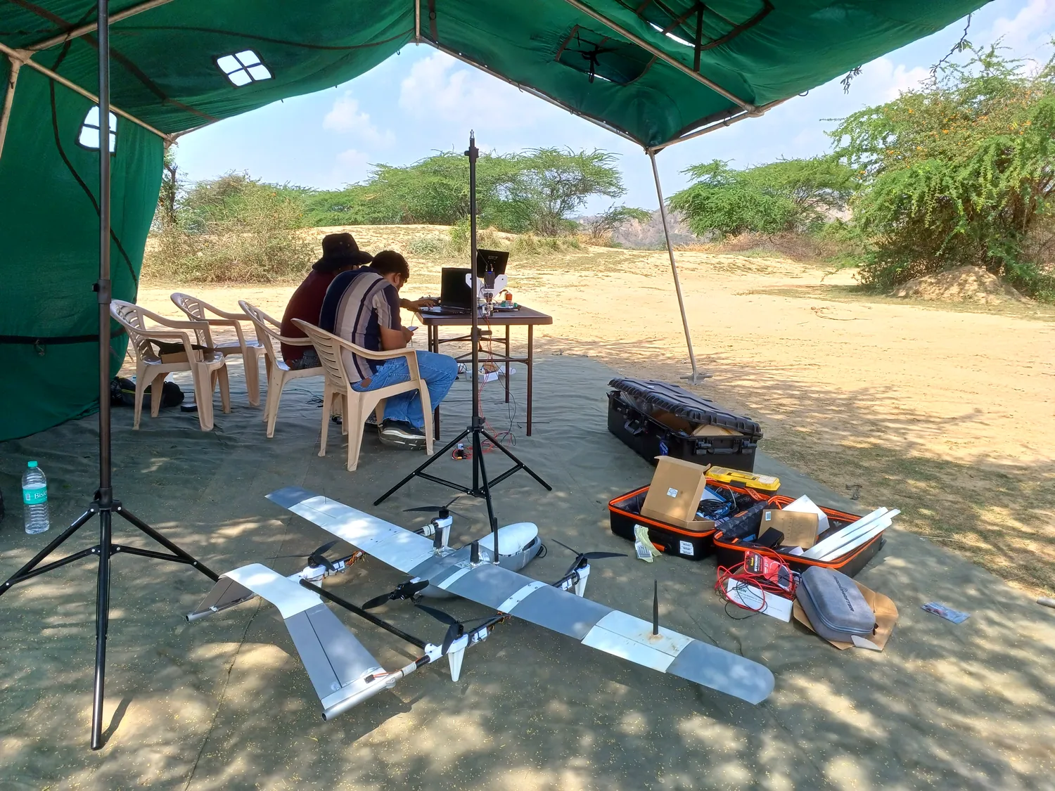Field station &mdash; Two airframes prepared under the shade tent